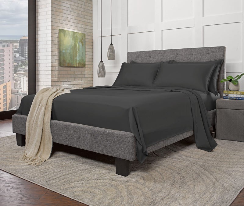 Stylinen 100% Organic Eucalyptus Bed Sheets King Size 4 Piece Set, Tencel Lyocell, Silky Soft & Smooth, Breathable, 16 Inch Deep Pockets, 1 Fitted, 1 Flat, 2 Pillowcases (King, Charcoal) - Image 3